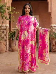 Women's All-Season Fitted Long Dress & Shawl Set, Casual Beachwear Sun Protection Scarf, Full Body Floral Printed Moo Moo Robe Suit