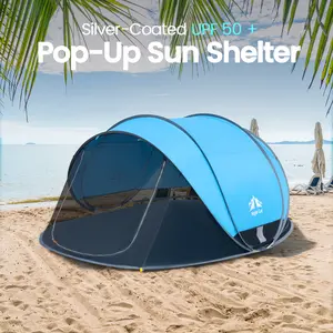 Night Cat UPF 50+ Pop-Up Beach Tent for 2-4 Persons (285x200x115cm) - Easy Setup, Silver Coating Sun Protection, Mesh Panels for Ventilation & Bug-Proof, Storage Pockets Included - Ideal for Family Beach, Park Picnics, Camping Tents & Accessories