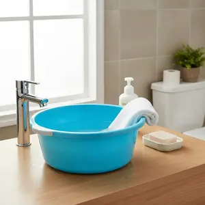 Thick Round Plastic Wash Basin Set of Two, Portable for Face Washing, Laundry, Foot Bath, Durable Home Design, Easy Clean Material