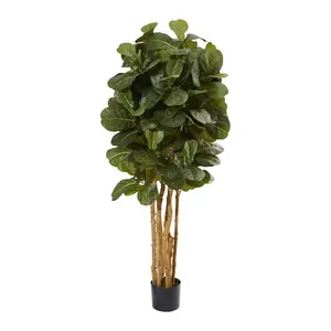 5' Fiddle Leaf Fig Tree in Black Planter by Nearly Natural