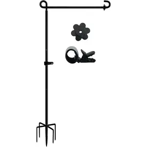 Garden Flag Stand Holder Pole with 5 Prong Base for Outside Double Flag,   Yard Flag Stand Weather Proof, for Small Garden Flags 12 x 18, Holds Flags up to 13" Wide
