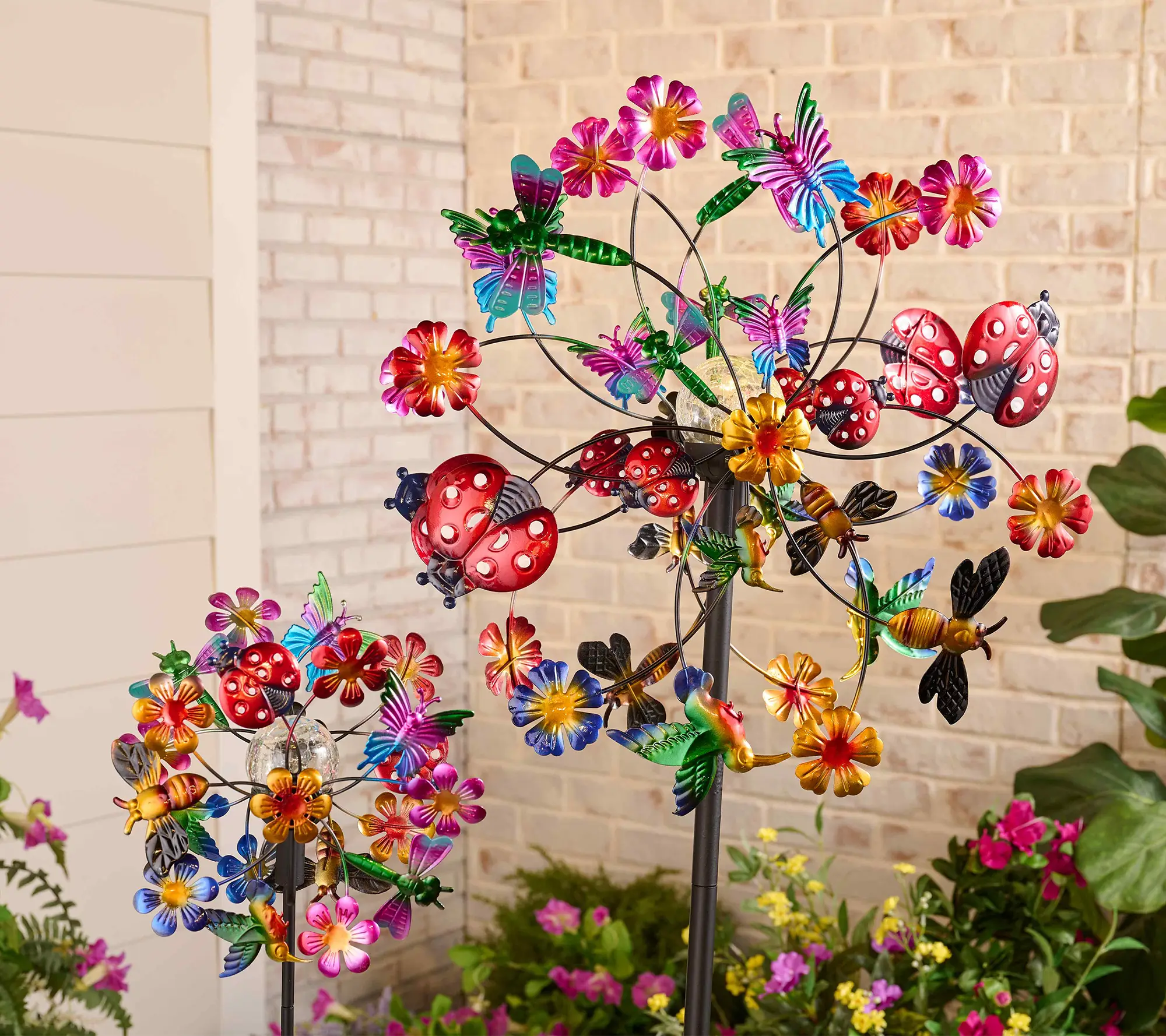 Temp-tations Outdoors Set of 2 Wind Spinners with Solar Lights Garden Decorative Flower Patio