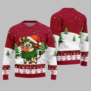 2025 Christmas Adorable Santa Cow Ugly Christmas Sweater Womenswear Knitwear