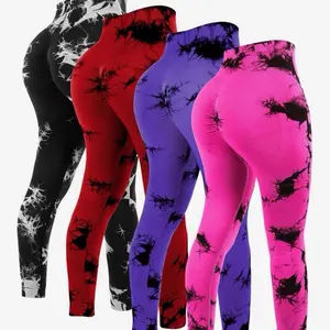 4 Pack Workout Leggings Tie Dye High Waisted Yoga Pants Seamless Scrunch Butt Lifting Compression