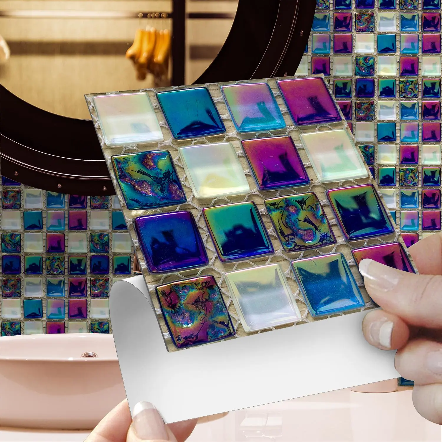 3D Mosaic Pattern Wall Sticker Set, Self-adhesive Wall Tile Sticker, Durable & Easy-to-install Decorative Tile for Kitchen & Bathroom, Marble Pattern Sticker, Home Decor, Kitchen Bathroom Decoration
