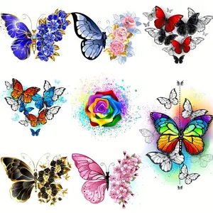 Butterfly & Flower Pattern Iron on Sticker, DIY Flower Decor, DIY Floral Decoration, 8 Counts/set Heat Transfer Decals for T-shirts, Jeans, Hoodies, Handbags, Pillows