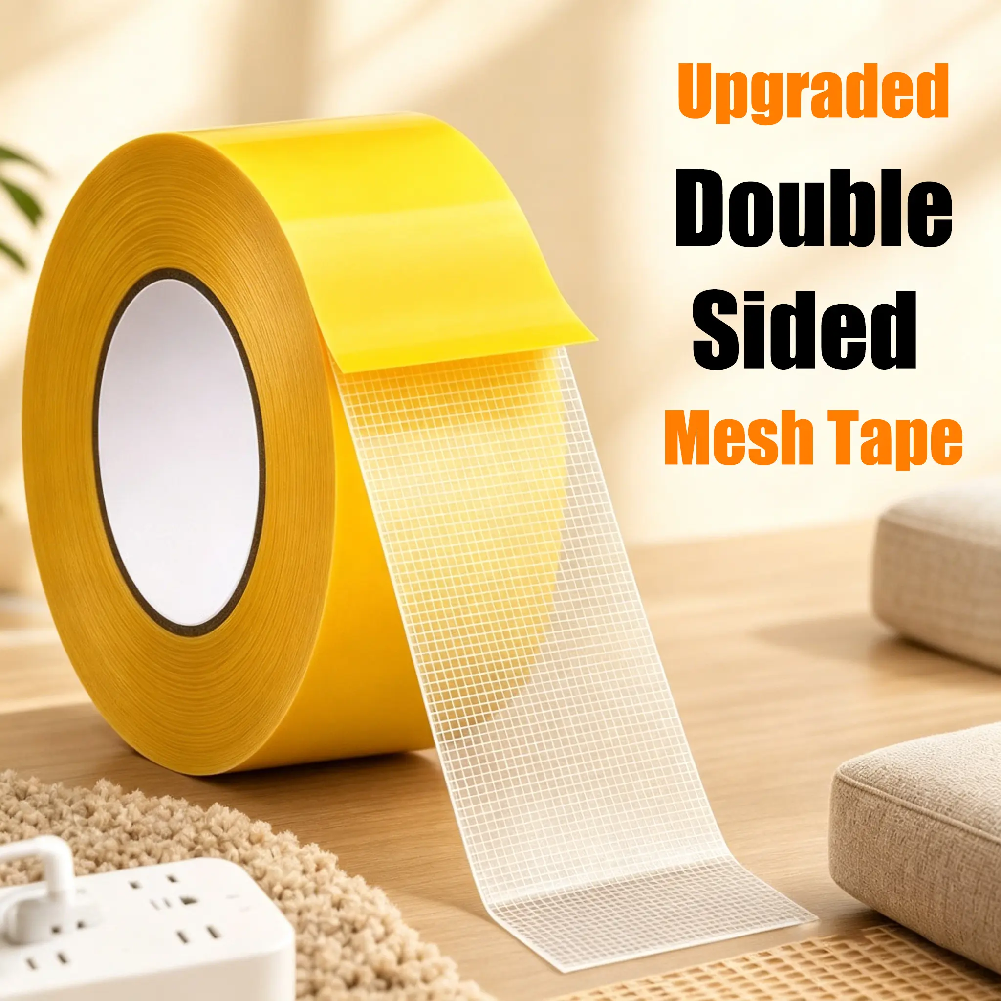 1.2 inches Width Transparent Reinforced Grid Duct Tape, High Viscosity Waterproof Latex-Free Mesh Double-Sided Tape, Clean Peel No Residue, Ideal for Home Users, Rug Fixing, DIY School Projects