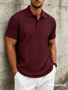Multi-color available new summer smart casual men's textured short sleeve polo shirt, premium texture, breathable, stretchy and loose lapel short sleeve, trendy men's clothing for business casual, daily commute, dating and vacation.