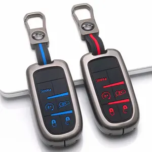 Zinc Alloy Key Fob Case with Keychain Full Protection Caps Holder Key Cover Car Key Holder for For Jeep for Dodge for Chrysler for Cherokee Limited Grand Cherokee Compass Renegade/S Special Edition/Challenger/Journey/Charger/Hellcat/300C