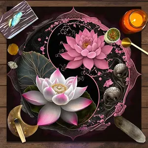 Mystical Yin Yang Pink White Lotus Tarot Tablecloth, Square Witchy Altar Cloth, Polyester Spiritual Home Decor, Multiple Sizes, Easy to Clean Divination Cloth for Tarot Spreads & Rituals, Spiritual Gift for Family & Friends