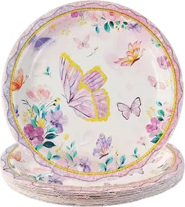 50 Count Butterfly Party Plates, Spring Butterfly Party Paper Dinner Dessert Plates