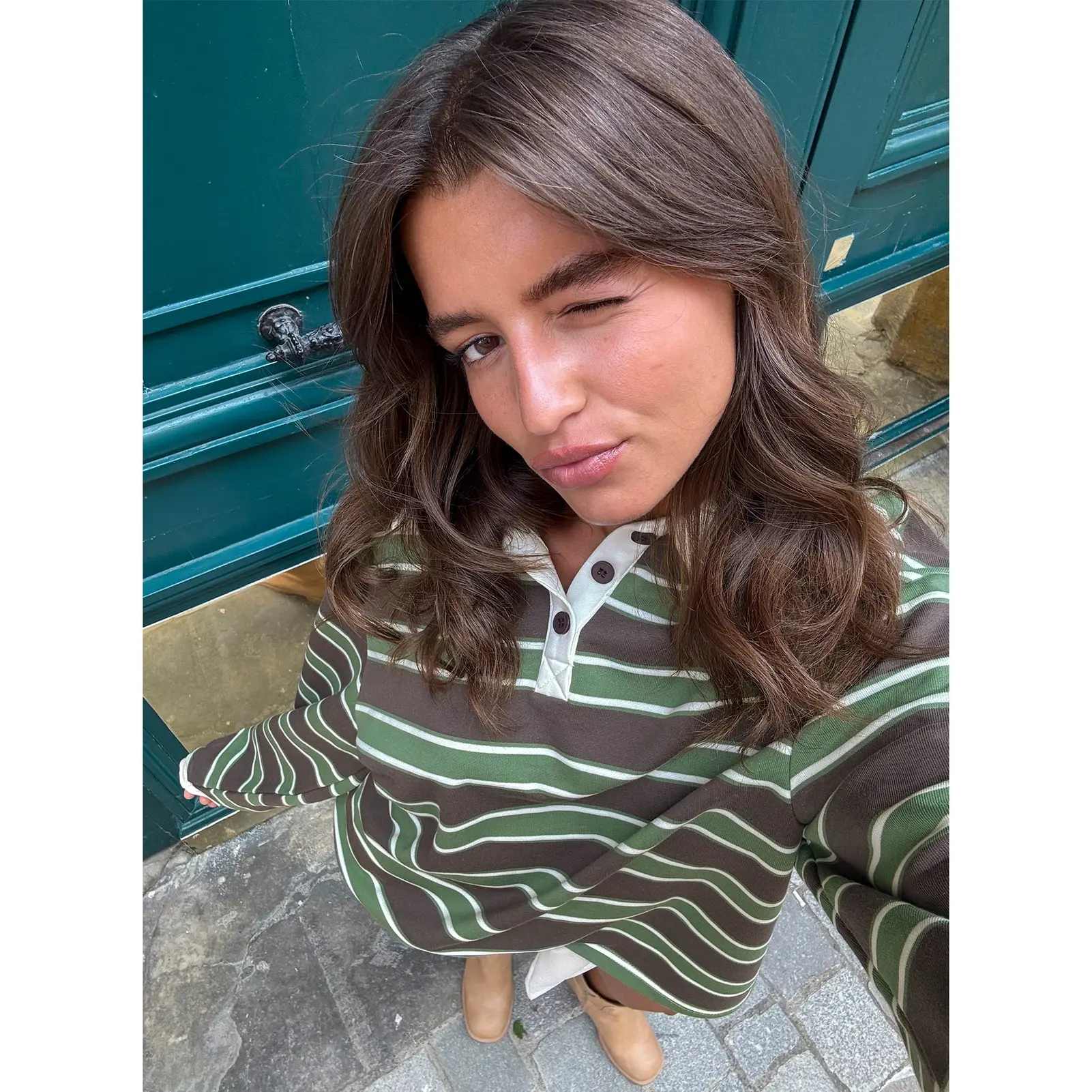 Tycen Polo Rugby Jumper Green / Grey Stripe