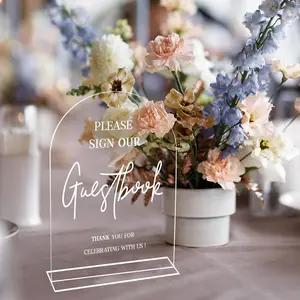 Acrylic Wedding Sign, 2 Counts/set Modern Wedding Signage, Guest Book Sign, Cards and Gifts Sign for Wedding, Wedding Reception Sign with Holder, Decor, Acrylic Plaque Decor