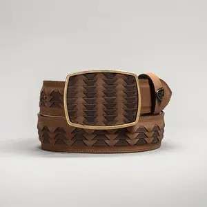 Men's Braided Artisanal Embroidery Cowboy Belt - Premium Leather, 1.5" Width, Square Metal Buckle