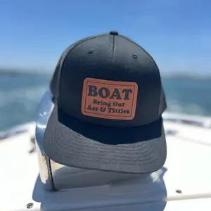 BOAT Leather Patch Hat | Premium Summer Boating Cap | High Quality Adjustable Snapback | Classic Mesh Back Design | Unique Gag Gift for Men | Lake Life Accessories | Durable Outdoor Party Hat | Gift for Him