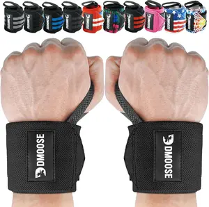 DMoose Fitness Wrist Wraps for Weightlifting 18" Heavy Duty with Hand Thumb Loop for Support & Pain Relief USPA Approved Powerlifting