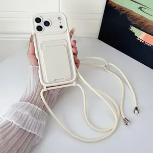 Fashion Simple Solid Color Smartphone Phone Protective Case Cover with Detachable Adjustable Strap, Luxury Soft Matte Protection, Crossbody Bag for iPhone 17/16/15/14/13/12/11 Pro Max