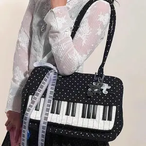 Creative Piano Shoulder Bag Korean Polka Dot Contrast Color Handbag Large Capacity Commuter Versatile Handbag Crossbody Backpack