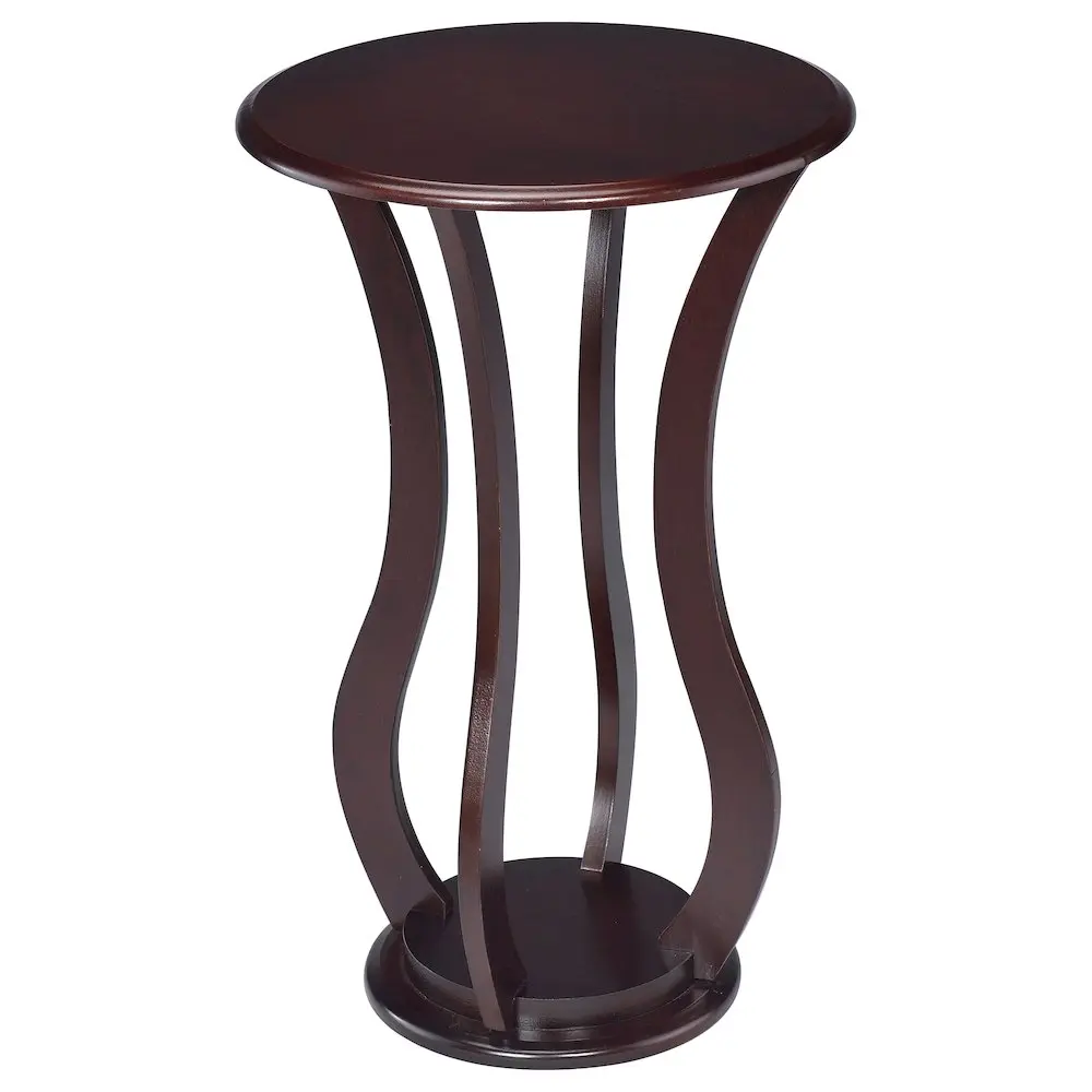 Traditional Elton Round Top Accent Side Table - Cherry Finish, Large Lovely Espresso Tone, Graceful Curves, Storage Shelves