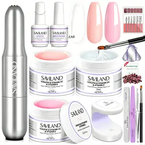 SAVILAND Builder Gel Set: 3 Pcs Hard Gel in Clear & Pink Nudes UV Lamp Nail Brush & Strengthener Gel Perfect for DIY Nail Extensions & Shaping summervibes