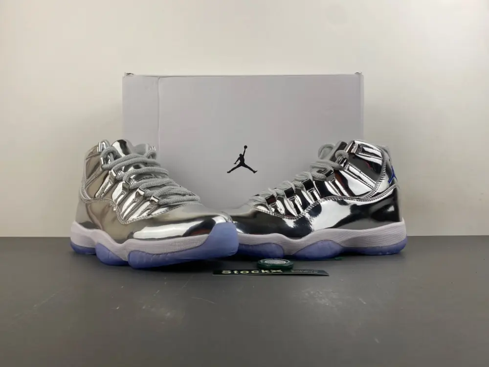 Unisex Full Mirror Chrome Silver High Top Retro Sneakers Made of Reflective Metallic Leather Material, Brand New Sealed Packaged Inside Original Shoe Box, Cushioned Shock Absorbing Trainers for All-Day Walking & Avant-Garde Urban Street Styling