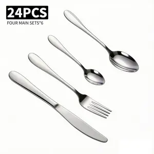 24-Piece Stainless Steel Flatware Set, Classic Rust-Proof & Dishwasher Safe, Food Grade with Gift Box, Ideal for Home, Restaurant, Wedding, Festival Gifting party Holiday Deal party favor Outdoor tableware Premium Cutlery rustproof waterproof decor