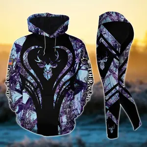 Premium Heart Line Deer Hunting Hoodie and Leggings Set – Personalized 3D Style 8 Outfit for Country Girls and Women Hunters