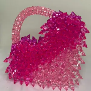 Woman's Heart-Shaped Spiky Beaded Handbag, Pink Color, Ideal for every Outfits and Special Events. woman handbag