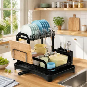 Double‑Layer Kitchen Dish Rack – Space Saving Countertop Dish Drying Rack with Large Plate & Bowl Capacity, Utensil Cup Holder, No Tools Assembly, dish drying racks