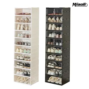 MiAoLi folding shoe rack, magnetic transparent door shoe cabinet, 10layers, can store 20 pairs of shoes, simple design, large capacity, sturdy and stackable plastic shoe cabinet, space-saving, no installation required, convenient and practical. tiktokshop