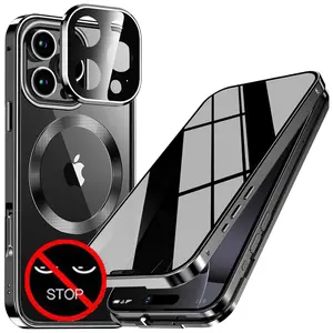 Suitable for IPhone 16 15 14 13 Pro Max Privacy Privacy Glass Metal Magnetic Wireless Charging Camera Lens Phone Protective Case