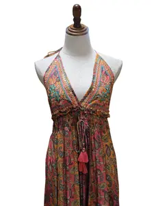 Bohemian Sequence V Neck Spaghetti Strap Dress - Casual Womenswear with Elegant V-neck Design & Delicate Straps for Versatile Occasions