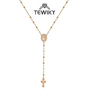 TEWIKY Gold Virgin Mary Necklace with Cross Dainty Y Chain Faith Jewelry Gift For Women Elegant Design Long Versatile Use For Easter