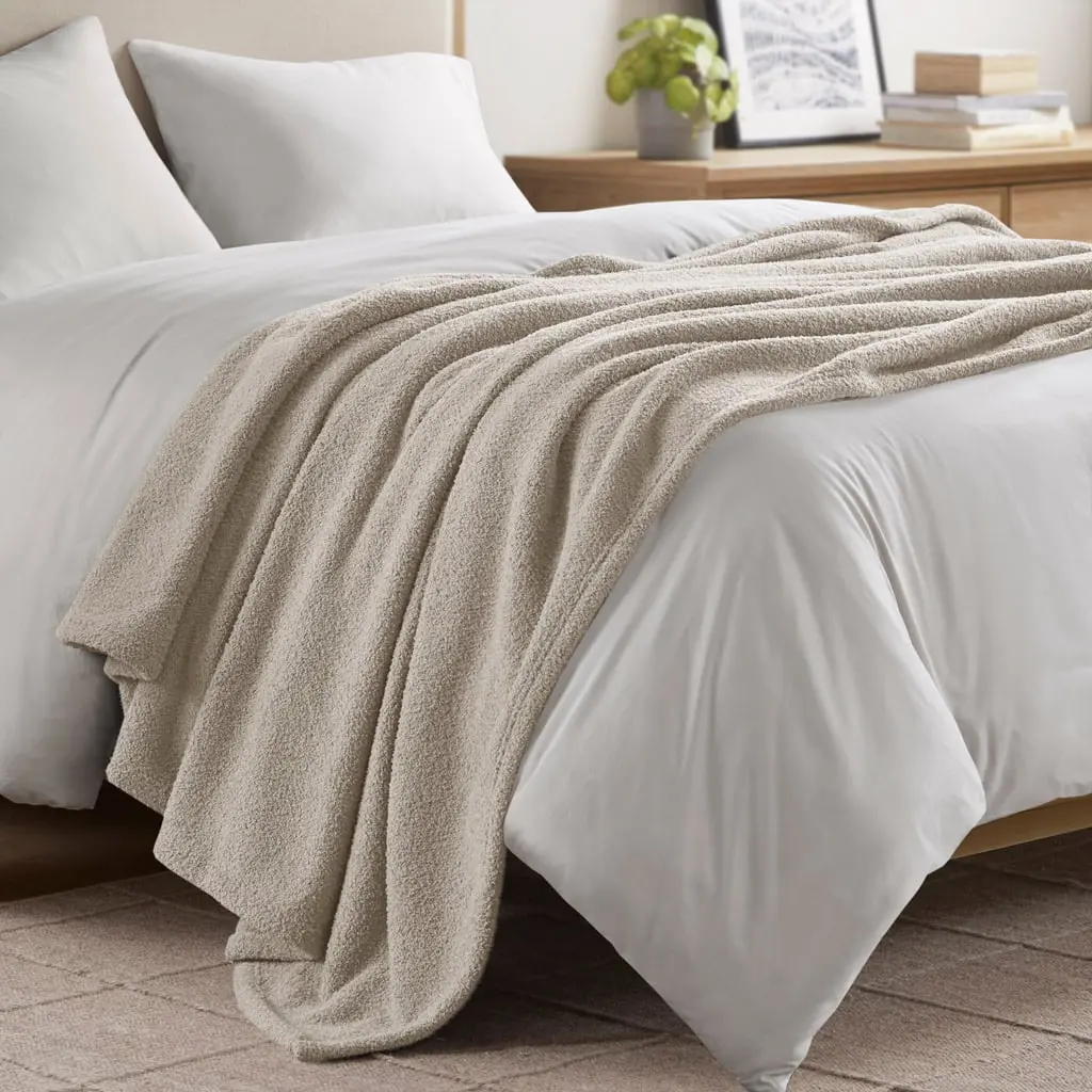 Beautyrest Dream Faux Feather Fluffy Buttery Soft Cozy Blanket - BR51-4444, 90x90x0.25in Taupe, Casual, Neutral Tone, Solid Hue, All-Seasons, Machine-Washable, Full & Queen Sizes, Fluffy Blankets, Buttery Soft Blankets