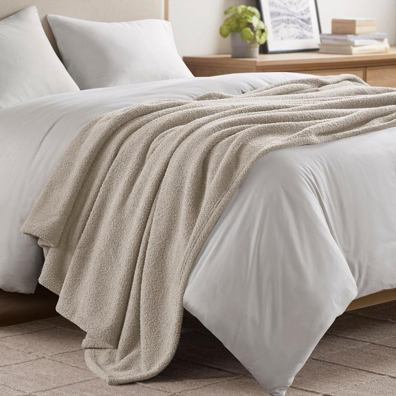 Beautyrest Dream Faux Feather Fluffy Blanket - BR51-4444, 90x90x0.25in Taupe, Full&Queen Size, Casual Neutral Solid, All-Seasons, Machine-Washable, Buttery Smooth, Comfy Vibes, Polyester Cotton-Free Blanket, Aesthetic Room Plush Home Decor for Bed