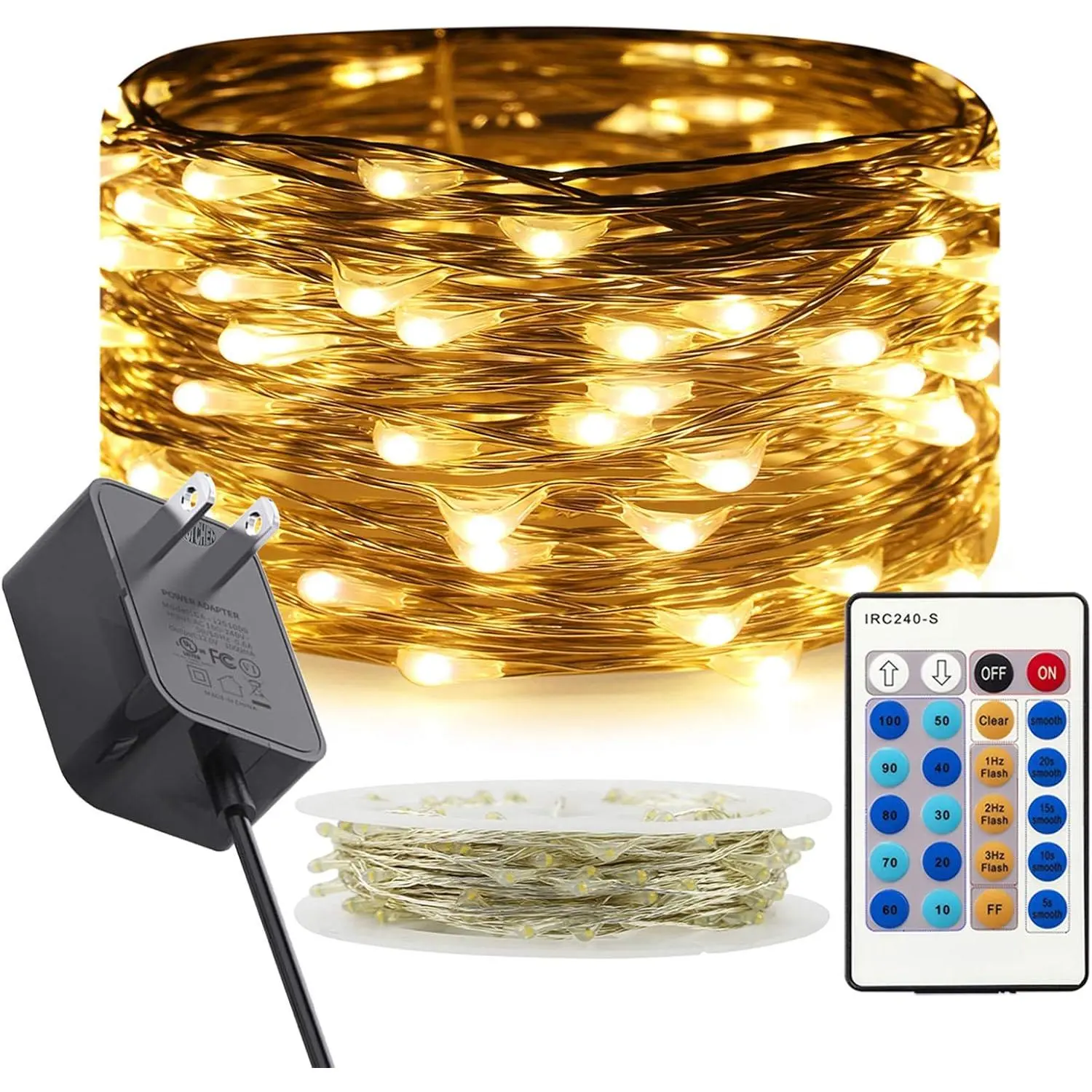Twinkle String Lights Plug in, Dimmable 33Ft 100 LED Fairy Lights with Remote,   Wire Firefly Lights for Christmas Wedding Party Bedroom Patio (Warm White)