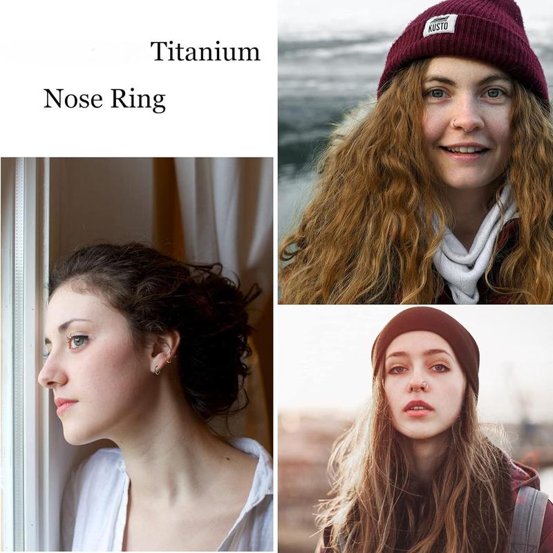 FINREZIO 8 Pcs 16G 18G G23 Titanium Nose Rings Hoop for Women Men Multi-Color Hinged Cartilage Lip Septum Rings Helix Conch Tragus Piercing Jewelry 8MM 10MM Daily