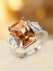 1 Piece Elegant Square Ring with Artificial Gemstone, Geometric Design Stackable Rings for Women & Girls, Engagement Ring Wedding Party Birthday Gift for Her