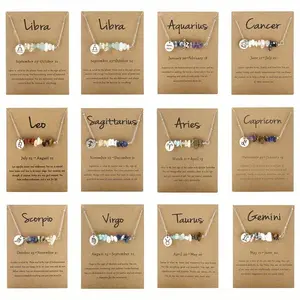 12 Zodiac Signs Pendant Necklace with Natural Stone Beads - Versatile Casual Attire for Women jewelry chain jewelry  lovers simple  necklace