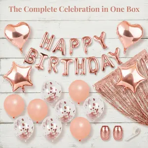 Happy Birthday Pink Letter Balloon Kit,Birthday Party Foil Curtain BalloonDecoration,Metallic Latex BalloonHeart-Shaped Gold Pink Balloons SetHome Decor fathersdaygift