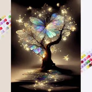1 set of DIY diamond painting kit, 5D diamond art kit, DIY decorations tree, butterfly, starlight mosaic, diamond art, DIY art home decor, Diamond Art Tools