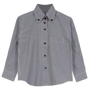 Gingham Button Down Blouse - Navy, Fitted Design, Collar, Long Sleeves, Casual Top for Girls