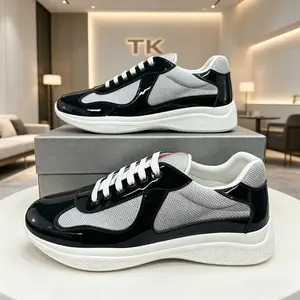 Mens Black Grey Patent Leather Mesh Sneakers Casual Luxury Style Low-Top Sneakers Breathable Comfortable Running Shoes Lightweight Platform Sole Daily Sneakers Sporty Chic streetwear Sneakers Office & streetwear Versatile Footwear