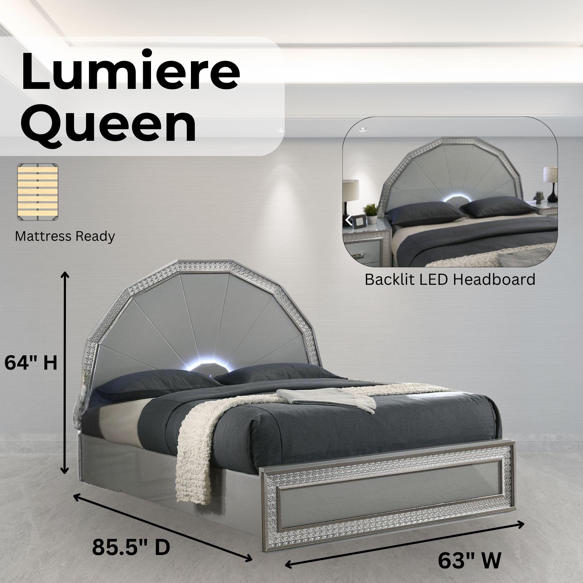 Lumiere Aurora Glam LED Platform Bed Frame or Bedroom Set