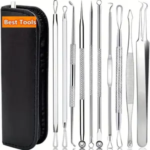 Professional 10-Piece Acne and Pimple Extracting Set - Stainless Steel Tools for Deep Cleansing and Skin Care
