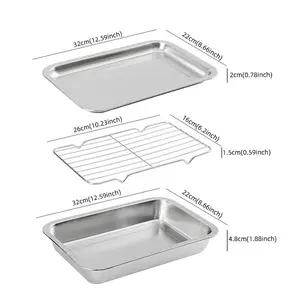 3-Piece Stainless Steel Baking Sheet with Rack, Thickened Stackable Baking Pan, Oven Safe, Multi-Purpose Kitchen Baking Tool, Dishwasher Safe