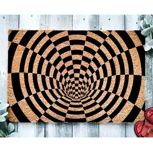 (Doormat) Doormat Hole Optical Illusion Pattern Door Mat Quirky Cool Checkered Doormat Welcome Mat  Housewarming Gift