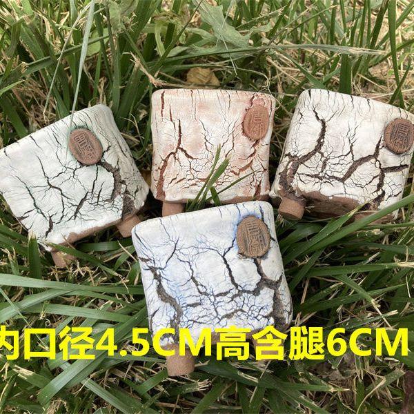Handmade Cracked Ceramic Planter – Mini Square Succulent & Bonsai Pot 5x5x6in, Artist Handmade Tiny Plant Container for Desktop, Indoor Decor, Creative Modern Home Styling