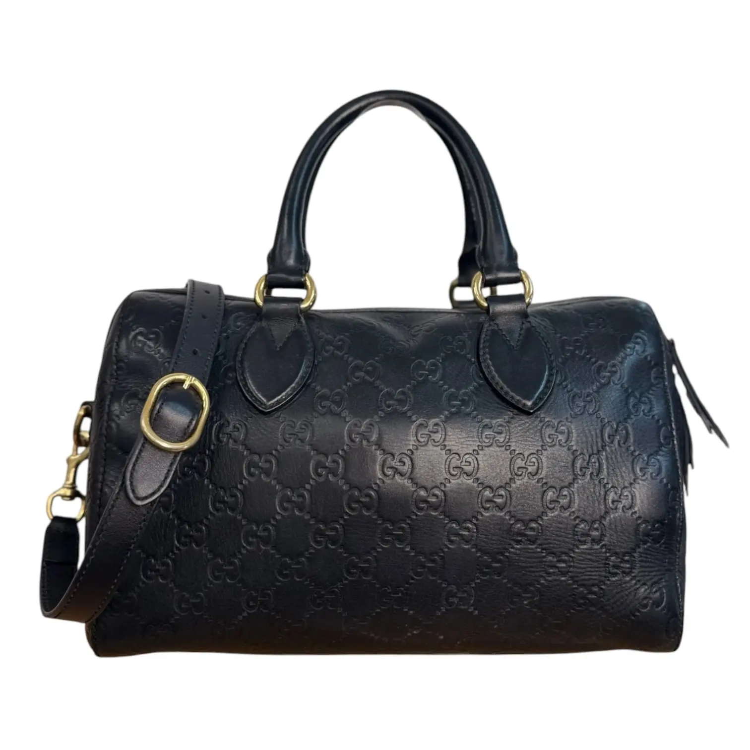 Pre-owned GUCCI Leather Travel Bags Guccissima Black Signature Boston Bag with Strap