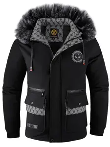 Men's Winter Thickened Cotton Jacket Coat, Large Fur Collar Zipper Casual Outerwear, Warm Dad Style Clothing for Cold Weather